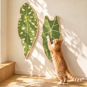 Natural Sisal Leaf Cat Scratch Pad Wall Mounted Scratcher Mat for Indoor Cats