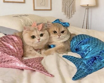 Huisdier zeemeermin kostuumset, sprankelende hond zeemeerminstaart en bikini, kat Ariel cosplay outfit, schattige puppy zomer badmode foto prop