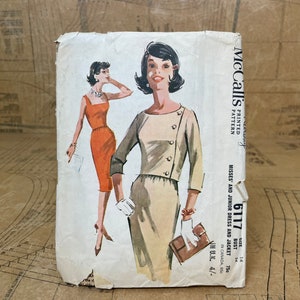 Original 1960s Sewing Pattern. McCalls Dress Pattern 6117 with Jacket. Bust 34&quot;