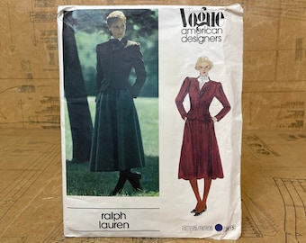 Original Ralph Lauren 1980s Sewing Pattern. Uncut. Vogue 'American Designers' Skirt & Jacket Pattern 2615. Bust 34" Waist 26.5"