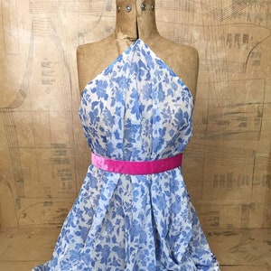 Length 4.65m. Sweetest 1970s Floral Print Fabric in Blue & White. Semi-Sheer Dressmaking Fabric. 5yds