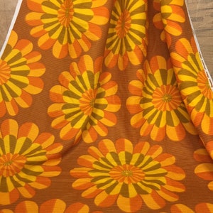 Flower Power of the 1970s Orange Fabric. &#39;Nove&#39; by Phoenix Prize. Retro Home Furnishing Fabric, Length 1m, Cut from Bolt