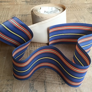 Vintage Rayon Gestreiftes Band in Blau, Schwarz, Orange & Gelb. Extra breit (Länge 1m oder 1,09 m)
