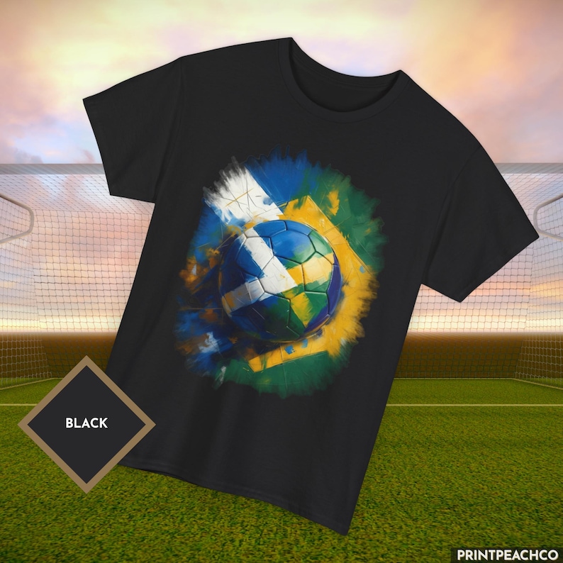 Black Scotland vs Brazil Black Graffiti style design top infront of a goal.