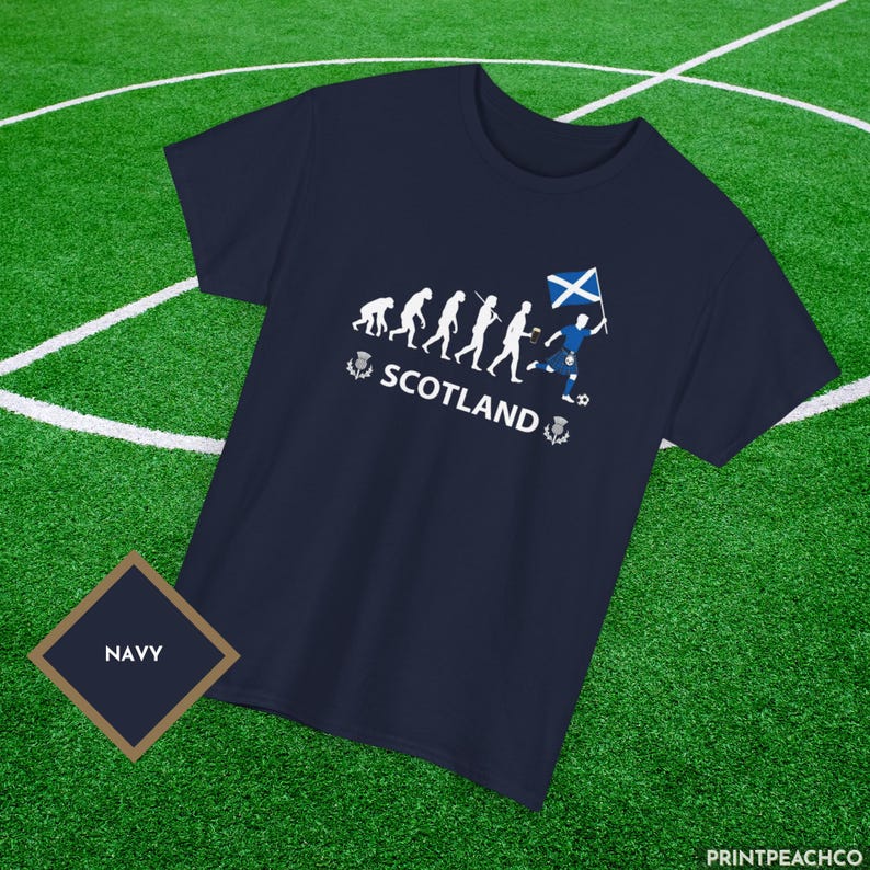 Scotland football evolution shirt with fan silhouette and Saltire flag design