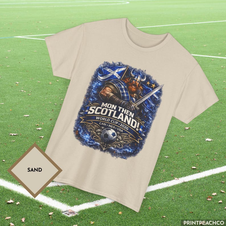 Sand color Scotland Mon Then Scotland World Cup fan tee