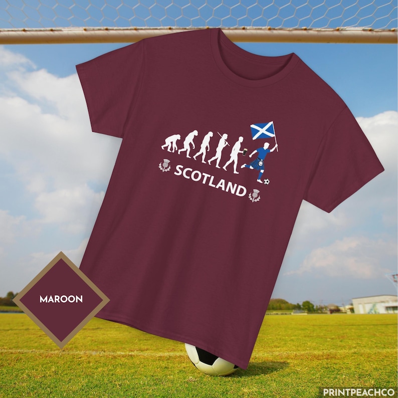 Scotland football fan shirt with evolution graphic and Saltire flag
