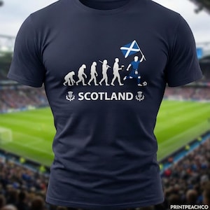 Scotland evolution football fan t shirt with Saltire flag and supporter design