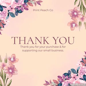 Thank you card on floral background.