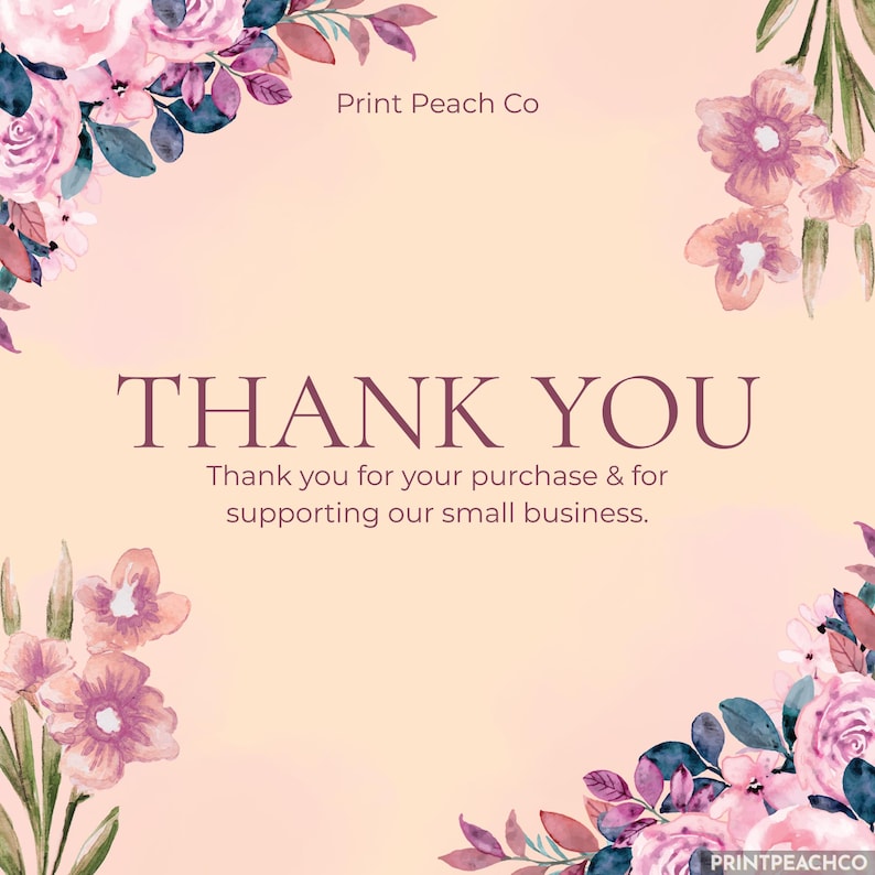 Thank you card on floral background.