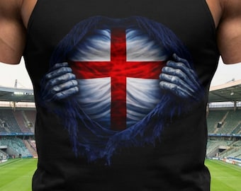 England Tank Top Three Lions Football Fans Shirt, St George Flag Soccer Supporter, Euro World Cup England Fan Gift Sleeveless Tee