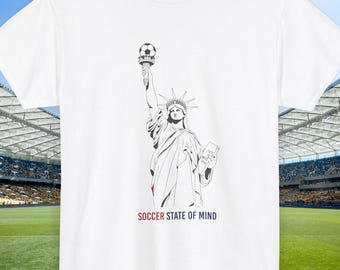 T-shirt voetbal State of Mind USA, Vrijheidsbeeld voetbal graphic Tee, shirt American Football fan, minimale streetwear top, WK 2026