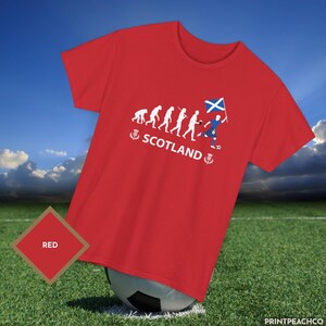 Scotland football fan gift shirt with evolution design and Saltire flag