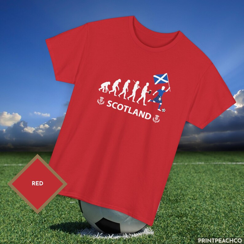 Scotland football fan gift shirt with evolution design and Saltire flag