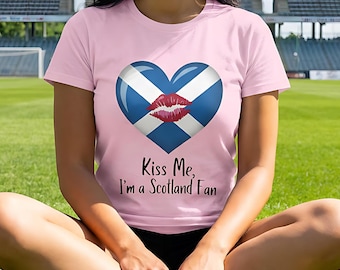 Kiss Me I'm a Scotland Fan T-Shirt, Saltire Heart Scottish Football Tee, Valentines World Cup Soccer Shirt, Cute Supporter Top for Men Women