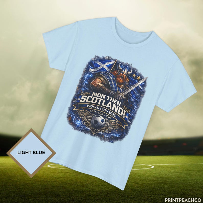Light blue Scotland football fan shirt Mon Then Scotland design