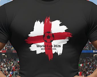 England World Cup 2026 Football T-Shirt, St George's Cross Brush Flag England Soccer Tee, Men's Women's Fan Shirt, UK Footy Supporter Top