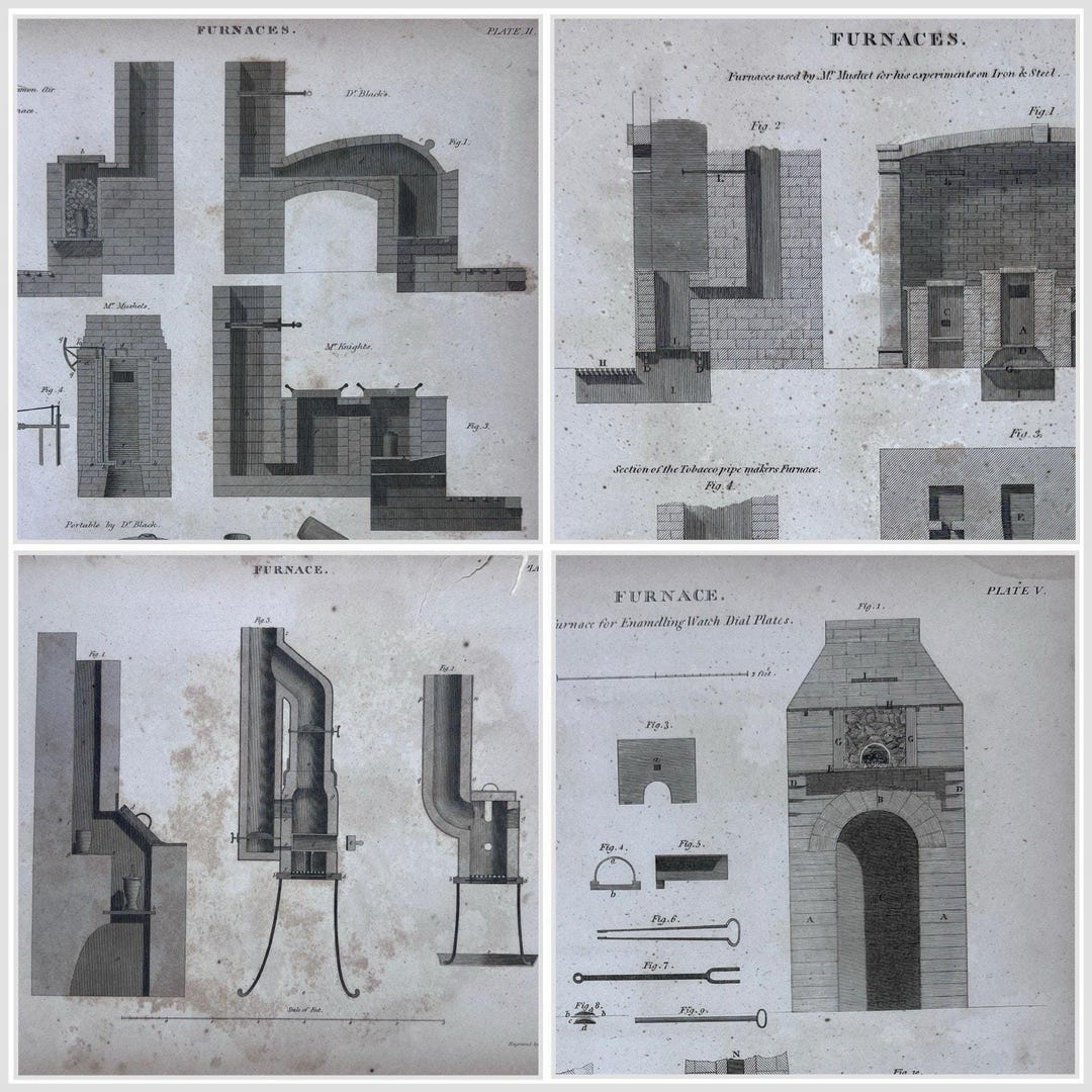 Mushet Rees Cyclopaedia Furnaces 4 Copper Engravings C1810 Dr Black Mushet 10 ...