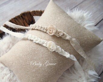 Neutral Newborn Headband, Boho Headbands, Beige, Braid Headband, Newborn Tieback, Newborn Headbands,Newborn Photo Prop,Photography Props