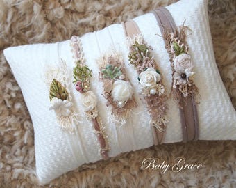 Newborn Prop Headband,Neutral Headbands,Newborn Photography,Newborn Photo Prop,Newborn Headband,Newborn Props, Newborn Tieback,Headband Set