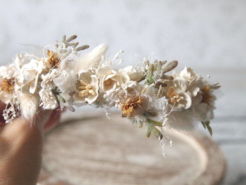 Newborn headband for Photography Newborn Halo Tieback Newborn Photo Prop Floral Crown Baby Floral Headband Newborn Props Flower Headpiece image 8