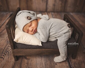 Newborn Photo Outfit, Newborn Hat, Newborn Romper, Footed Romper, Newborn Boy Photo Outfit, Newborn Photo Prop, Newborn Props, Newborn Boy