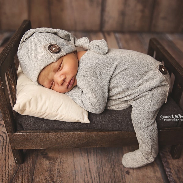 Newborn Photo Outfit, Newborn Hat, Newborn Romper, Footed Romper, Newborn Boy Photo Outfit, Newborn Photo Prop, Newborn Props, Newborn Boy