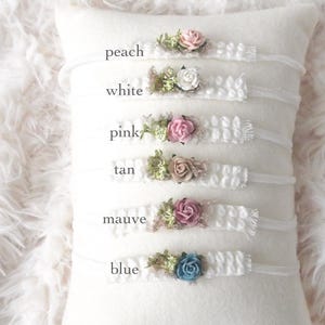 Delicate Floral Silk Tie Headband with Vintage Cotton Fabric and Dainty Colorful Rose, Newborn Photography Headband