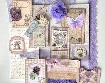 Lavender Garden Junk Journal Kit | Mixed Media Fabric Ephemera Collage Charm