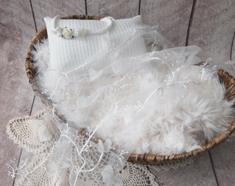 White Newborn Props Newborn Photography Newborn Girl Tulle Lace Basket Filler Newborn Headband Mini Pillow Newborn Photo Prop Shower Gift