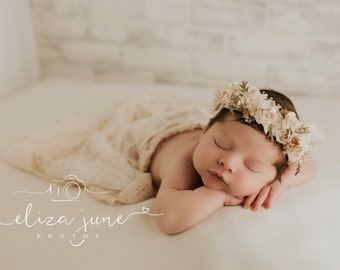 Newborn headband for Photography Newborn Halo Tieback Newborn Photo Prop Floral Crown Baby Floral Headband Newborn Props Flower Headpiece