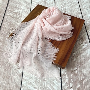 Pink Lace Newborn Wrap and Layer, Newborn Photography Prop, Sheer Fringed Layer Scarf, Newborn Props, Newborn Girl Photoshoot