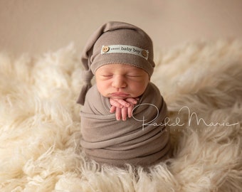 Newborn Sleepy Hat, Newborn Boy Photo Outfit, Newborn Wrap Set, Newborn Hat, Newborn Photo Prop, Newborn Props, Newborn Photography Props