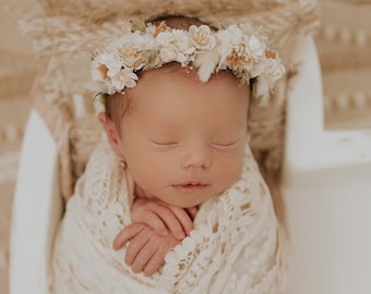 Dried Flower Crown, Newborn Halo, Newborn Floral Crown, Newborn Photo Prop, Floral Headband, Newborn Photography, Newborn Flower Headpiece