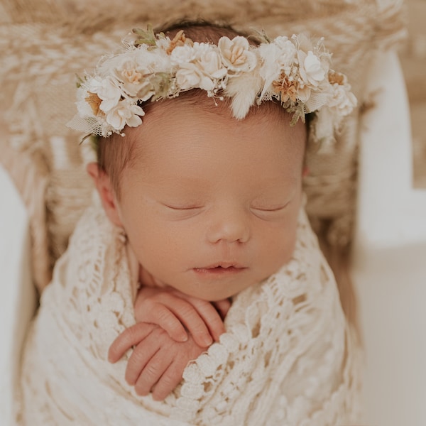 Dried Flower Crown, Newborn Halo, Newborn Floral Crown, Newborn Photo Prop, Floral Headband, Newborn Photography, Newborn Flower Headpiece