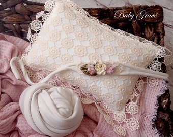 Newborn Lace Pillow for Photography, Newborn Headband, Newborn Photography, Newborn Photo Prop, Newborn Props, Newborn Bed Prop Set