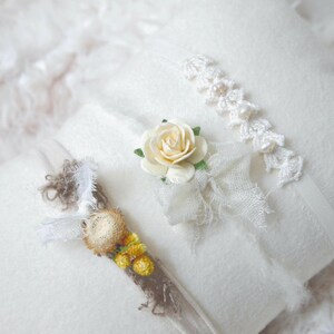 Newborn Headbands, Dainty Silk, Pearl and Dried Flowers, Ivory Cream and Yellow Petite Photo Props
