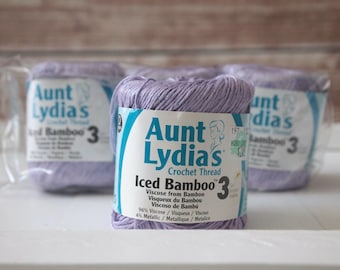 Aunt Lydias Iced Bamboo Yarn, 4 colors available, RARE FIND Sparkle Super Fine Crochet Thread, 96 percent Bamboo Viscose, 4 percent Metallic