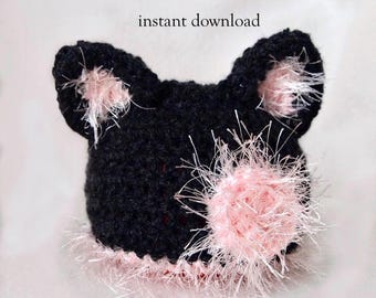 Crochet Cat Hat Pattern: Newborn Kitten Beanie (PDF Pattern)