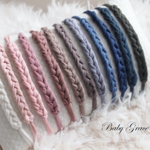 Stretchy Braided Headband for Baby Girl Photography, Skinny Tieback Hair Accessory in 12 colors,