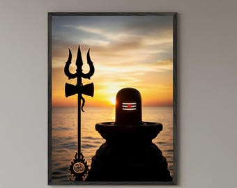 Shiva Lingam Sunset Poster, Trishul Hindu God Art - Etsy