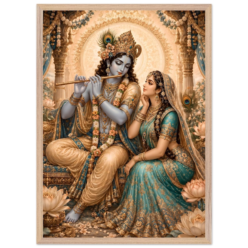 Radha Krishna Wall Art Print, Hindu God Krishna Poster, Indian Devotional Art, Spiritual Home Decor, Hindu Devotional Wall Art image 1