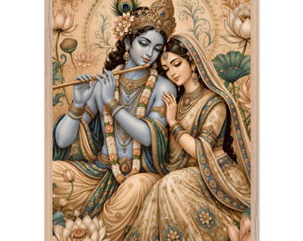 Radha Krishna Wall Art Print | Krishna Flöte Malerei | Hinduistische spirituelle Dekoration | Pooja Raum Dekor | Indische Mythologie Kunst | Diwali Geschenk
