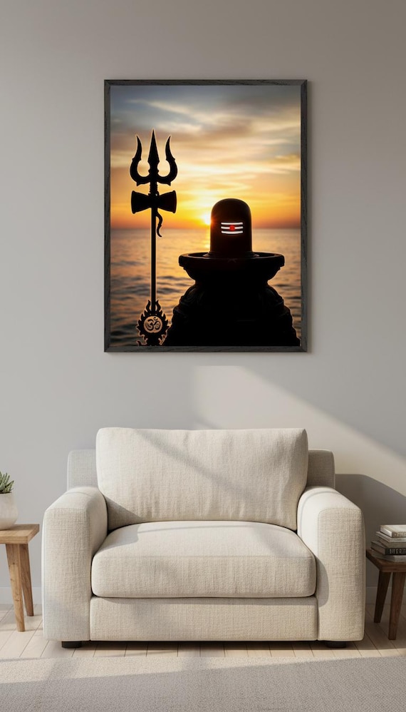 Shiva Lingam Sunset Poster, Trishul Hindu God Art - Etsy
