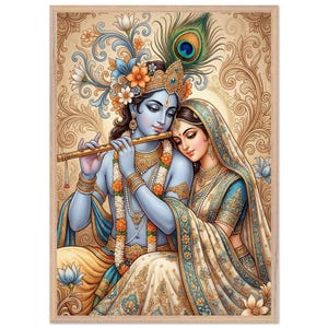 Radha Krishna Poster, spirituelle indische Dekoration, traditionelle Hinduistische Wandkunst, Haustempeldekor Bild 19