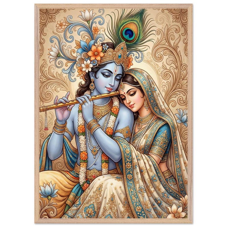 Radha Krishna Poster, spirituelle indische Dekoration, traditionelle Hinduistische Wandkunst, Haustempeldekor Bild 19