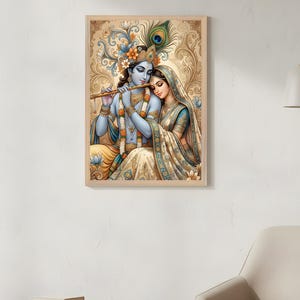 Radha Krishna Poster, spirituelle indische Dekoration, traditionelle Hinduistische Wandkunst, Haustempeldekor Bild 16