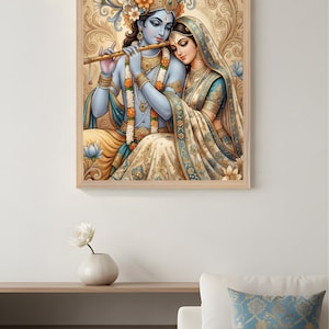 Radha Krishna Poster, spirituelle indische Dekoration, traditionelle Hinduistische Wandkunst, Haustempeldekor Bild 15