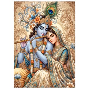 Radha Krishna Poster, spirituelle indische Dekoration, traditionelle Hinduistische Wandkunst, Haustempeldekor Bild 20