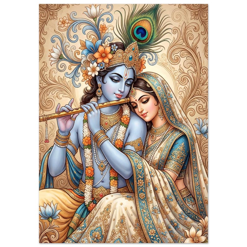 Radha Krishna Poster, spirituelle indische Dekoration, traditionelle Hinduistische Wandkunst, Haustempeldekor Bild 20
